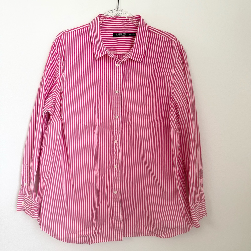 Lauren Ralph Lauren Pink and White Striped Button-Down Shirt